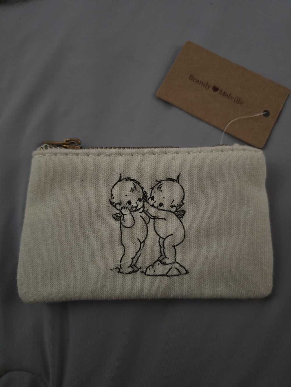 Brandy Melville Cream Canvas Kewpie Coin Pouch